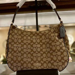 Coach Sig Jacquard Hobo Khaki/Brown F29959 Handbag Purse & Wallet F53538